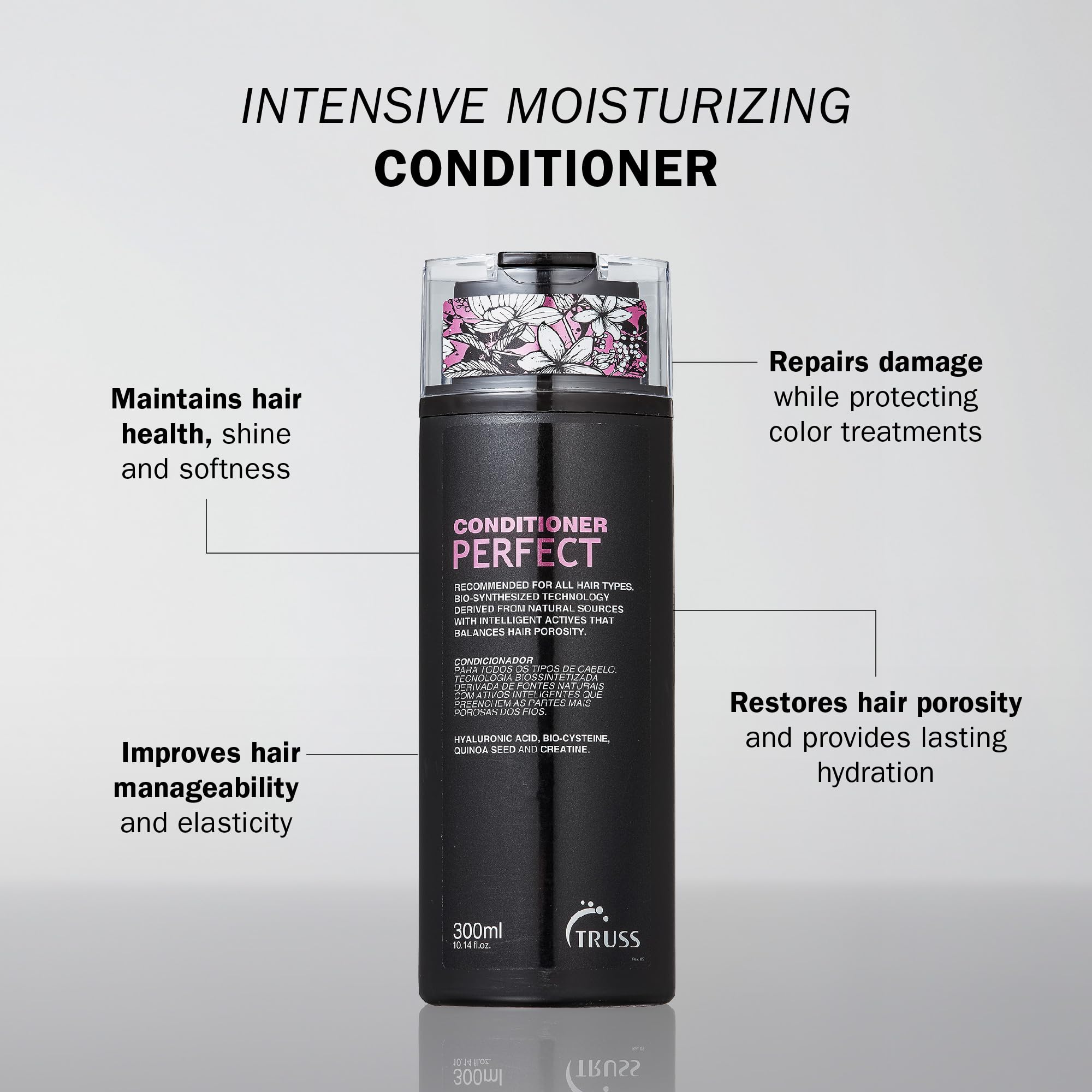 TRUSS Perfect Hair Conditioner bottle pump shows easy dispensing for quick daily use.