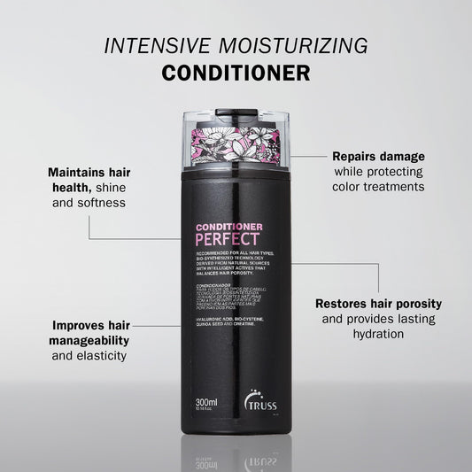 TRUSS Perfect Hair Conditioner bottle pump shows easy dispensing for quick daily use.
