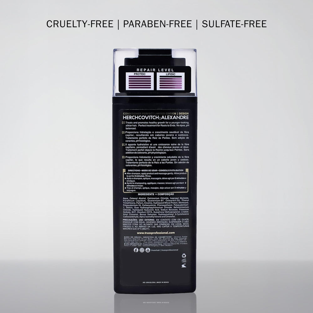 TRUSS Perfect Hair Conditioner ingredients-natural-sources closeup conveys plant-based actives.