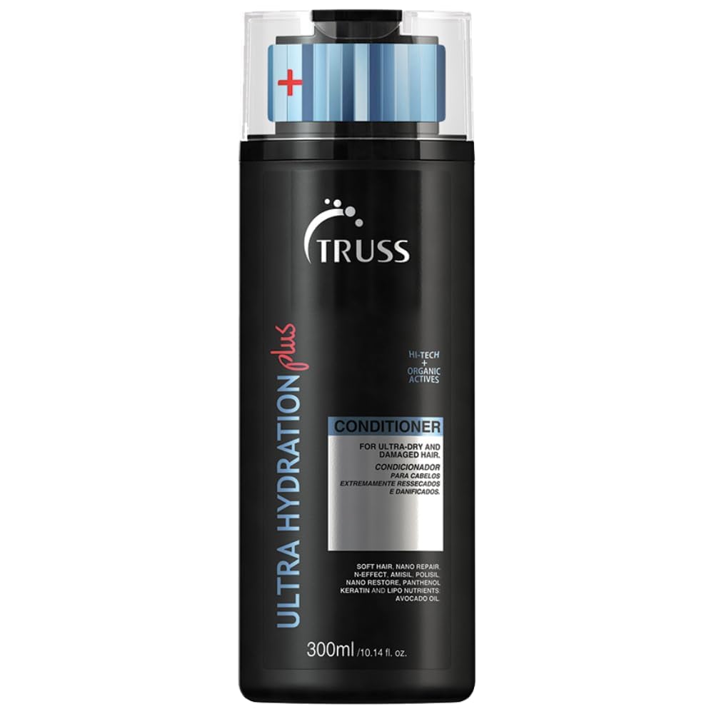 TRUSS Ultra Hydration Plus bottle pour demonstrates deep moisture for dry hair