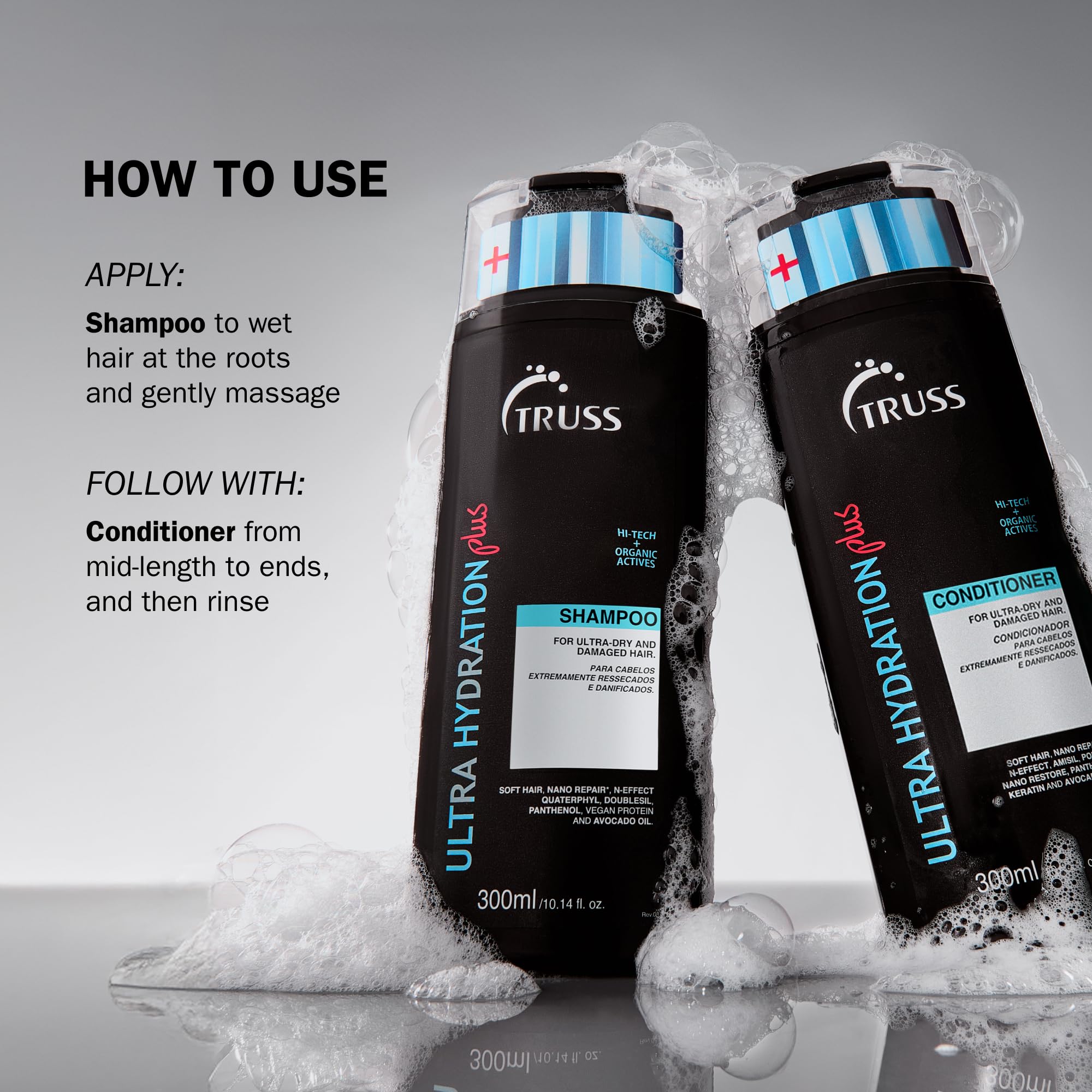 TRUSS Ultra Hydration ends application on damp hair for smoother strands