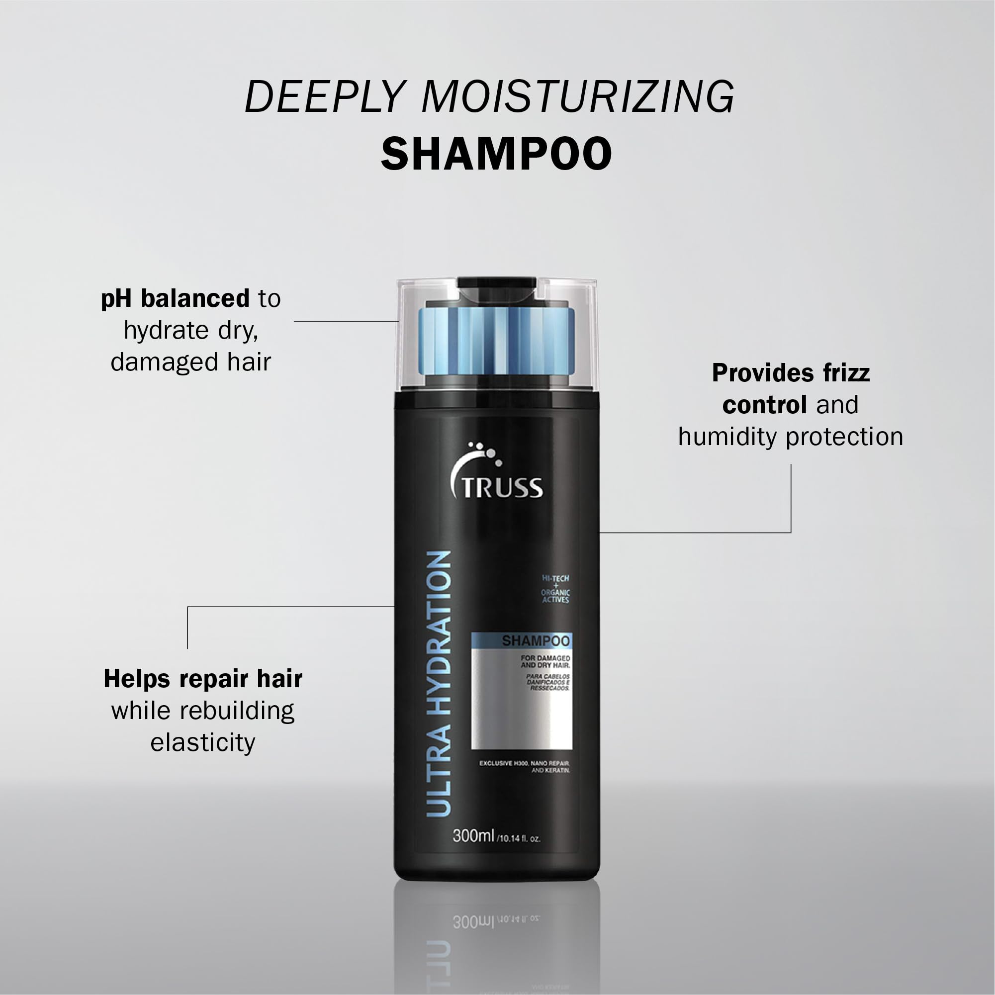 TRUSS Ultra Hydration shampoo bottle pump featured for easy, mess-free dispensing and everyday use.