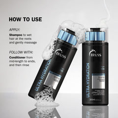 TRUSS Ultra Hydration shampoo lather closeup with rich foam for smooth cleansing.