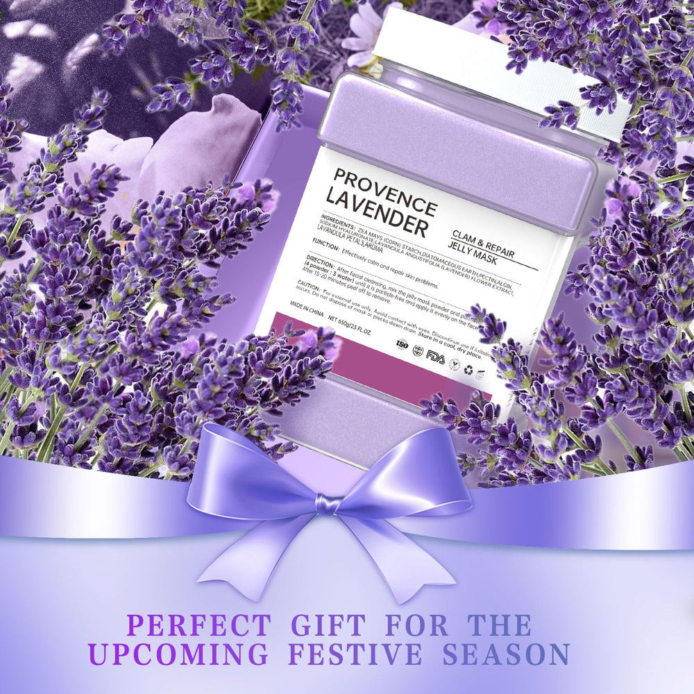 Truvenum lavender jelly mask at home spa setting for pampering.