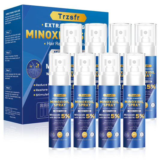 Trzsfr 5% Minoxidil spray bottle, top view for precise scalp application.