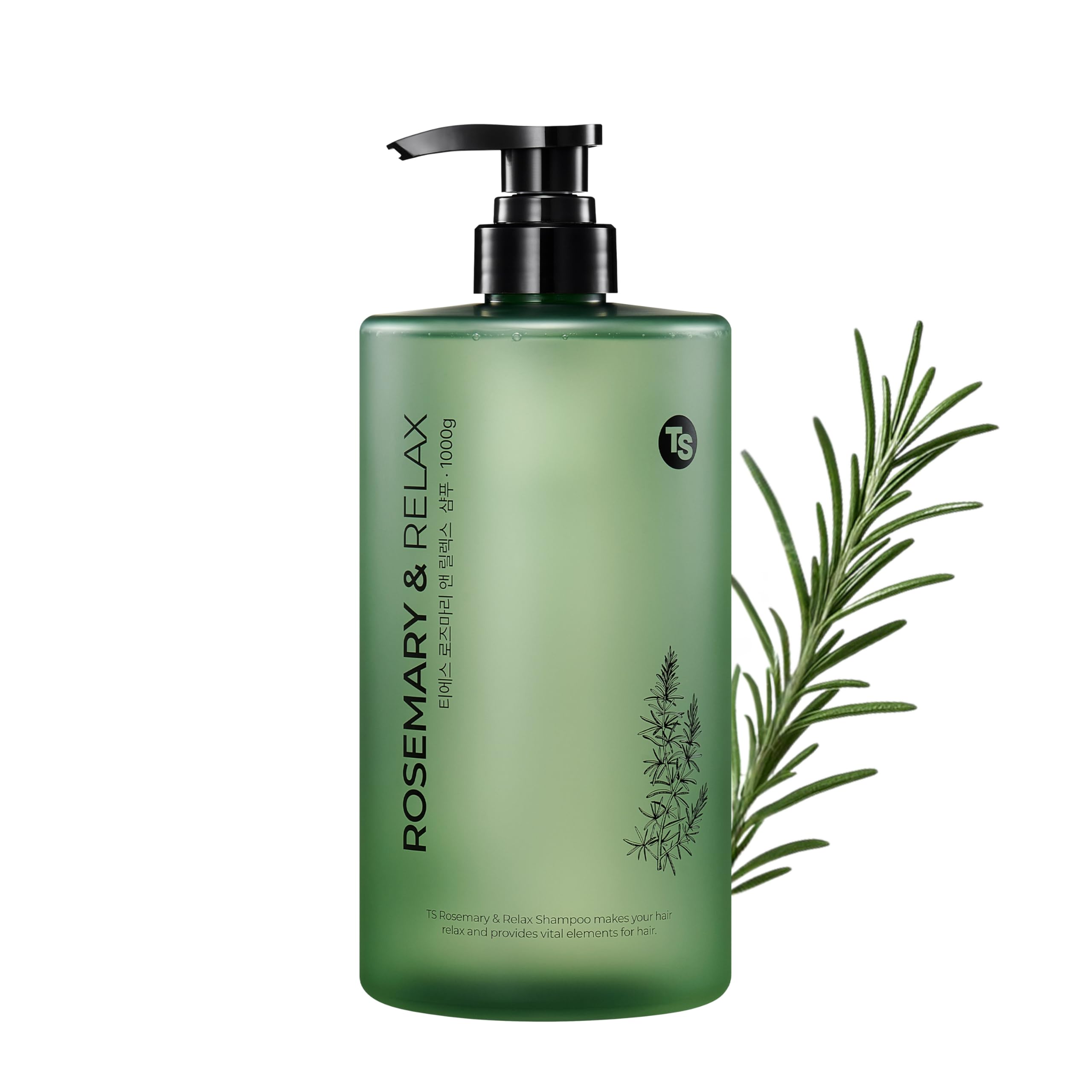 TS Rosemary & Relax Shampoo bottle front showing calming formula for sensitive scalps.