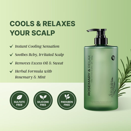 TS Rosemary & Relax bottle being poured to reveal rich lather and cleansing action.