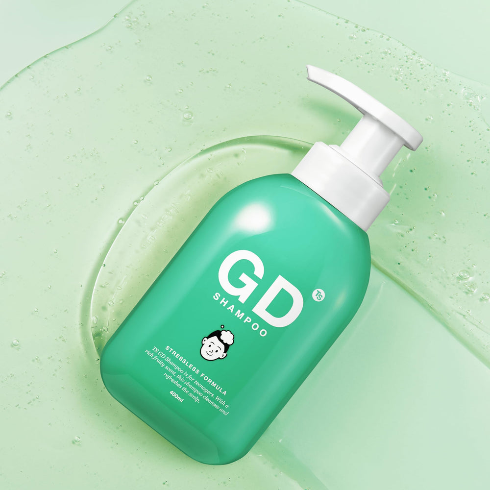 TS SHAMPOO close-up bottle with clean modern design