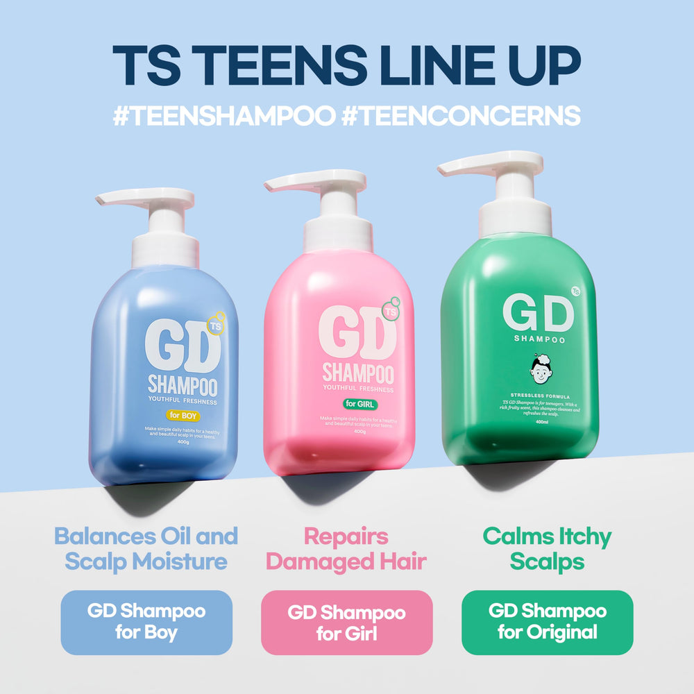 TS SHAMPOO GD flakes-prone scalp action image suggests lasting freshness.