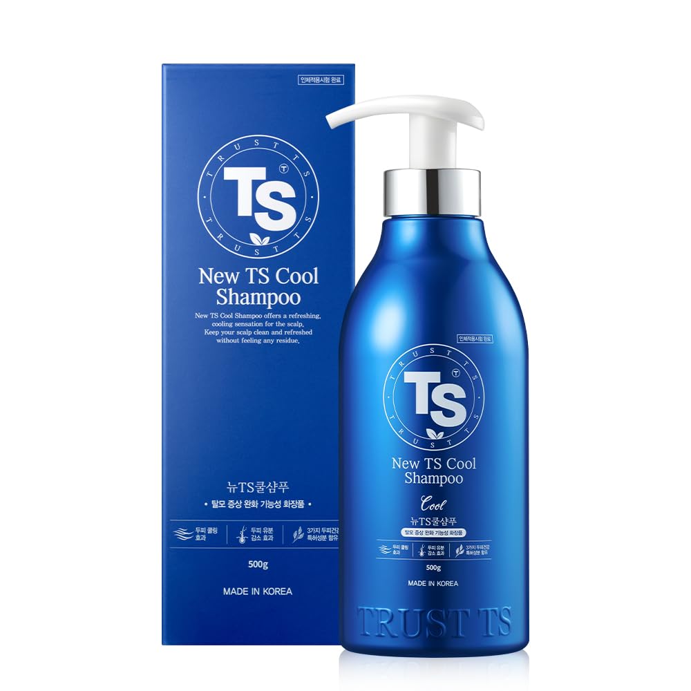 TS SHAMPOO New Cool bottle pour with a refreshing mint scent that cools the scalp.