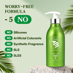 TS SHAMPOO rinsing action leaves scalp feeling refreshed.