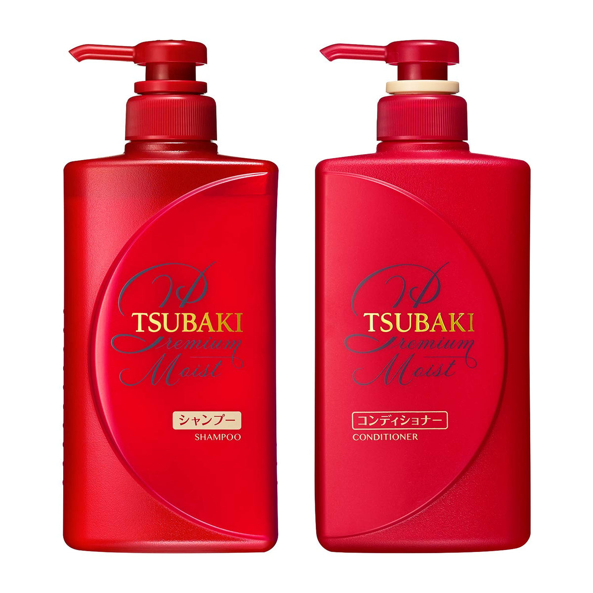 Tsubaki Moist Shampoo bottle highlighting hydration for silky hair and smooth texture