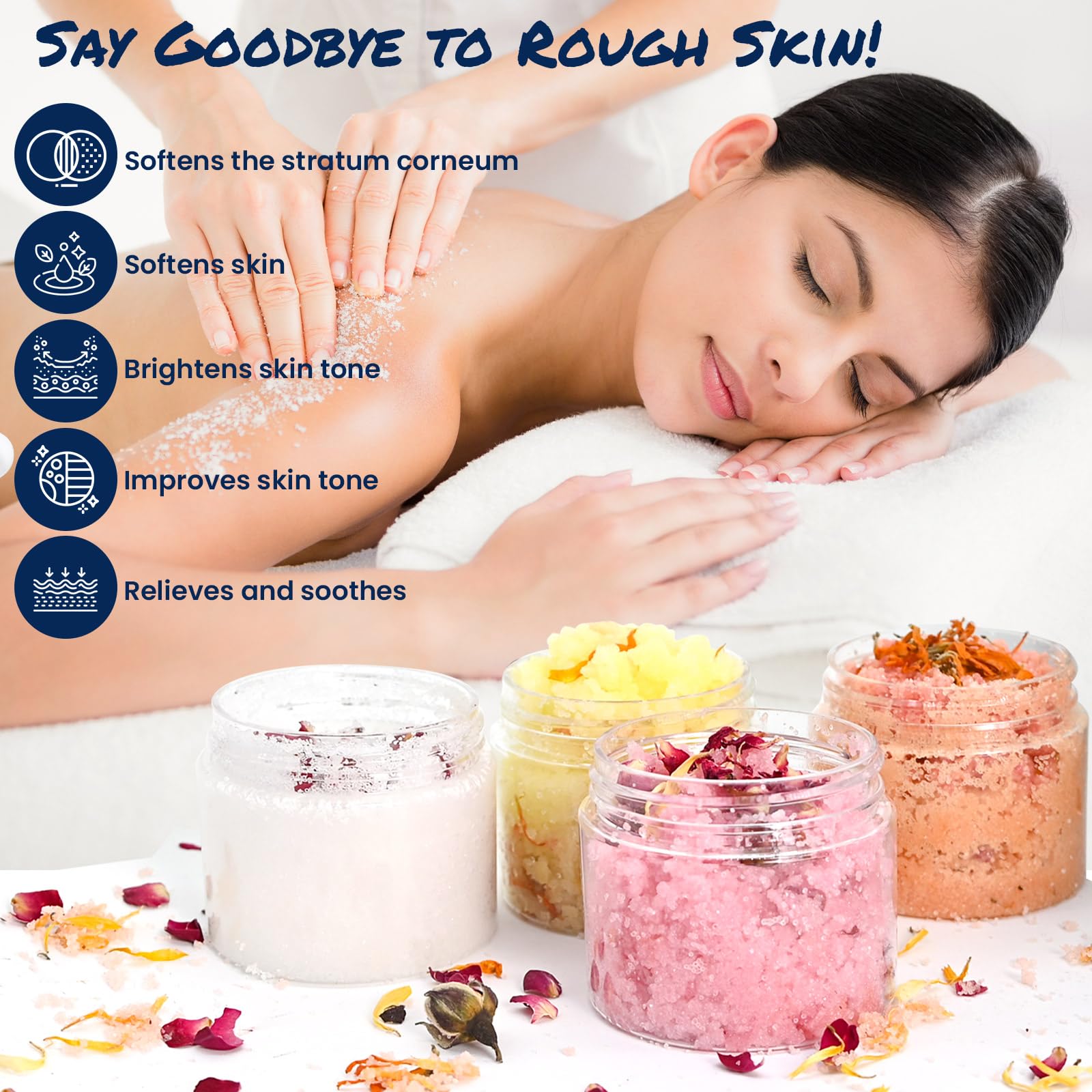 At-home spa scene using TSVATE scrub for exfoliation and hydration.