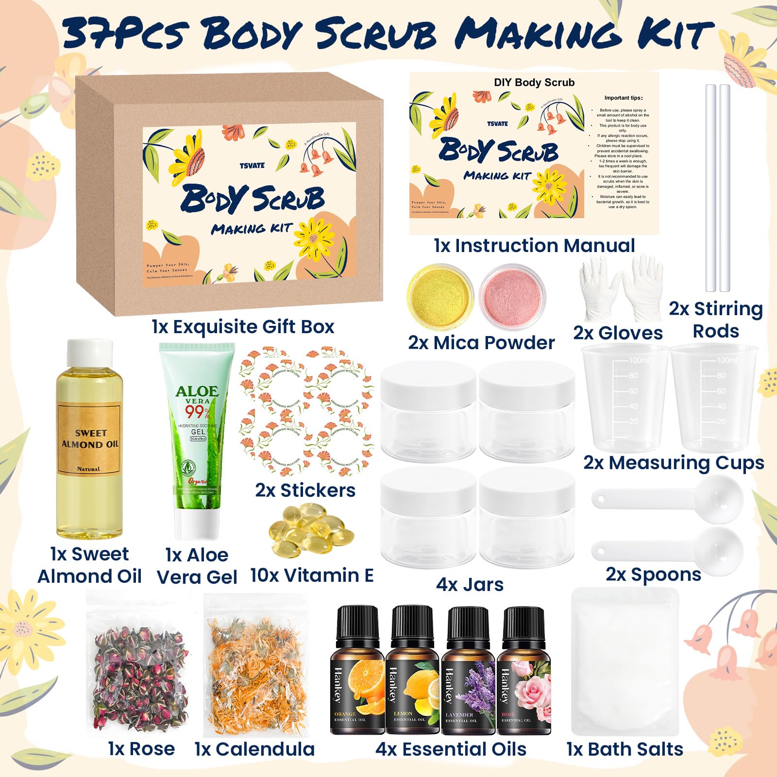 Inside TSVATE kit contents for customizing your own scrub.