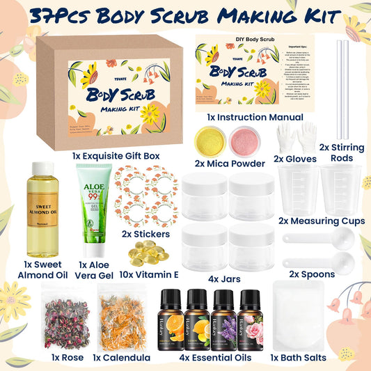 Inside TSVATE kit contents for customizing your own scrub.