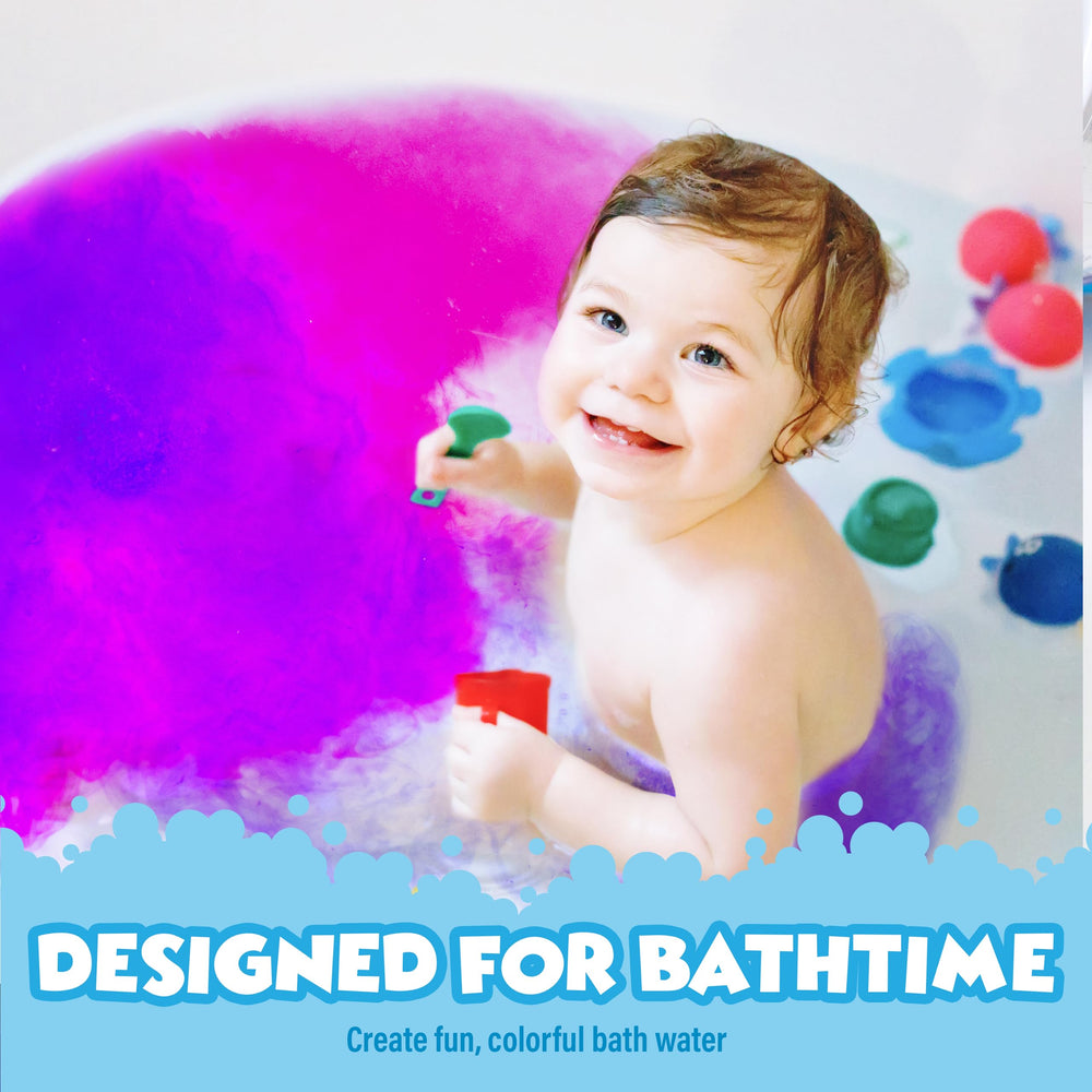 Tub Works Bath Color Fizzies dissolving tablet showing fizz and color in tub