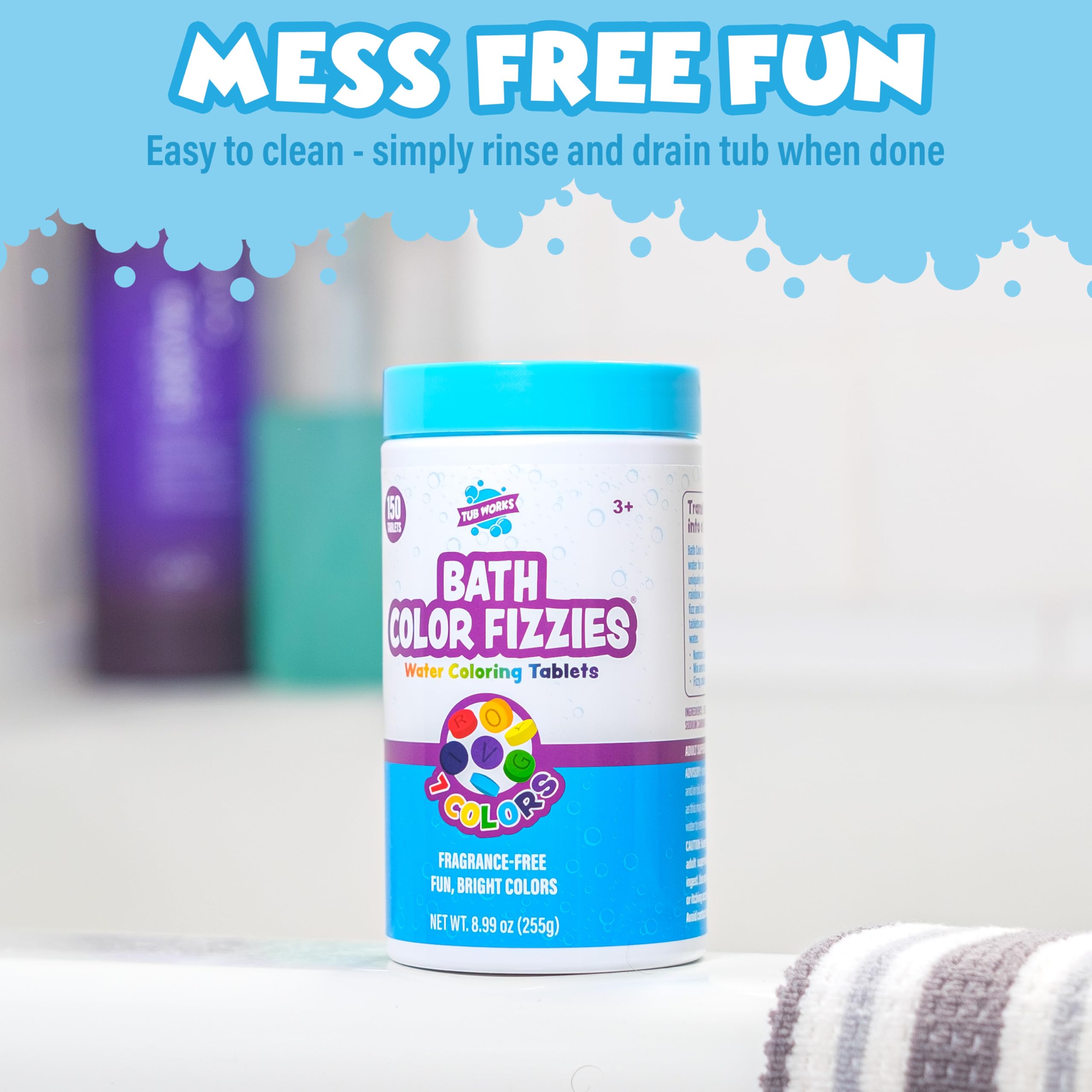 Tub Works Bath Color Fizzies tablet dissolves to create vivid water colors