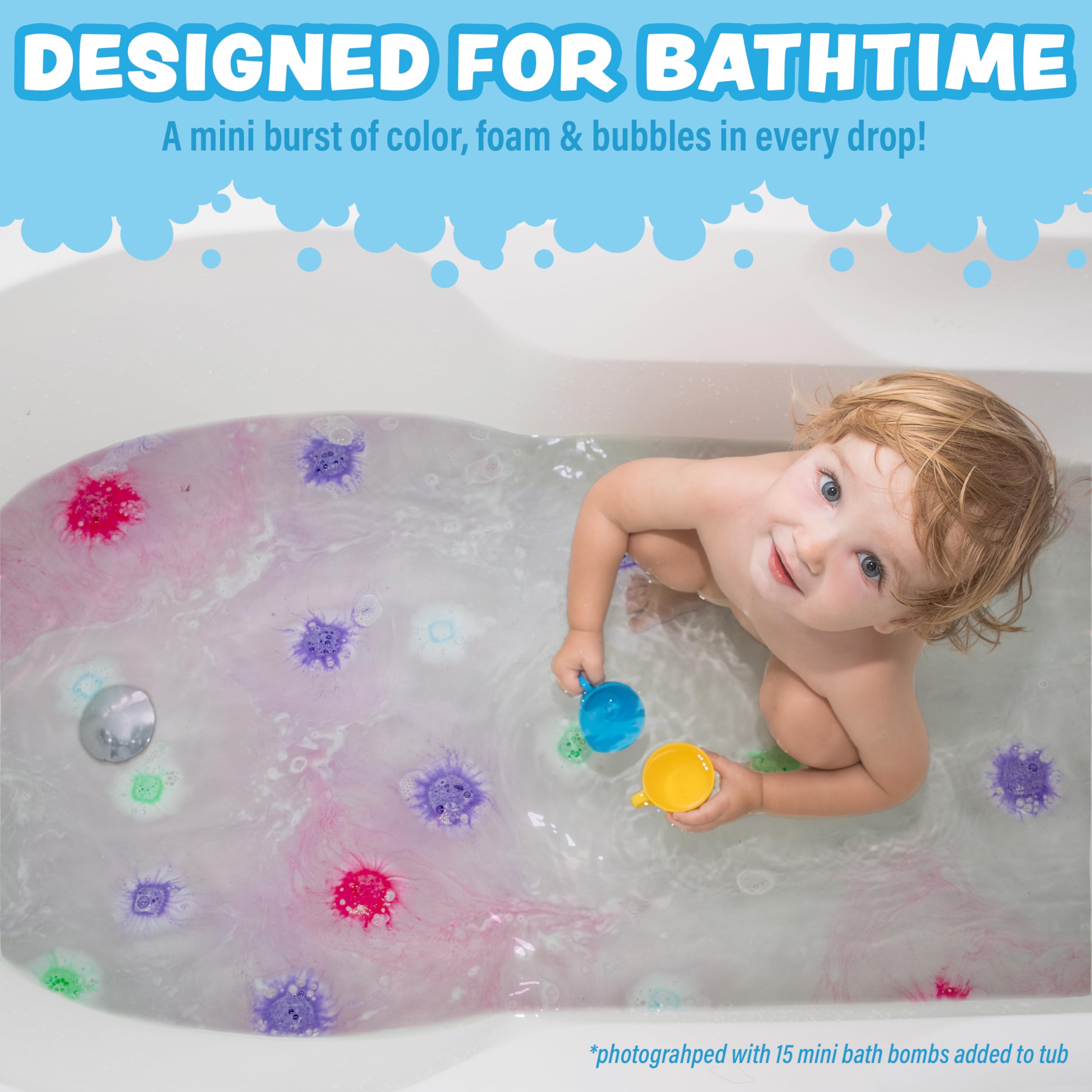 Tub Works Lil' Bursts color-mixing bombs inspire bath art and creativity.
