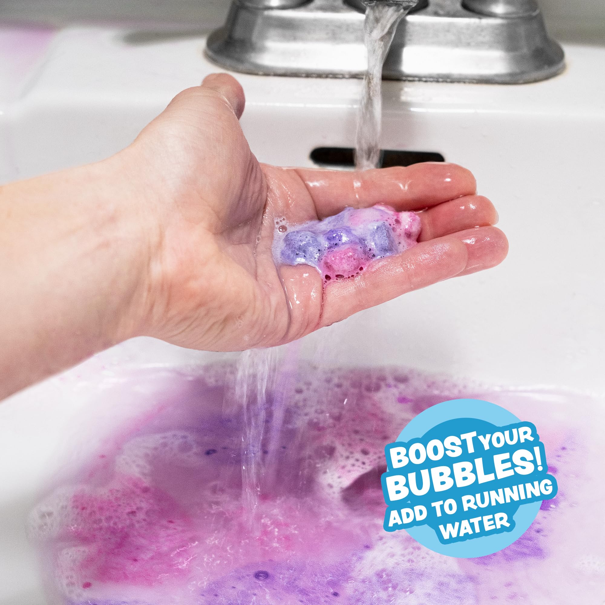 Tub Works Lil' Bursts dissolves easily, leaving a mess-free, vibrant tub.