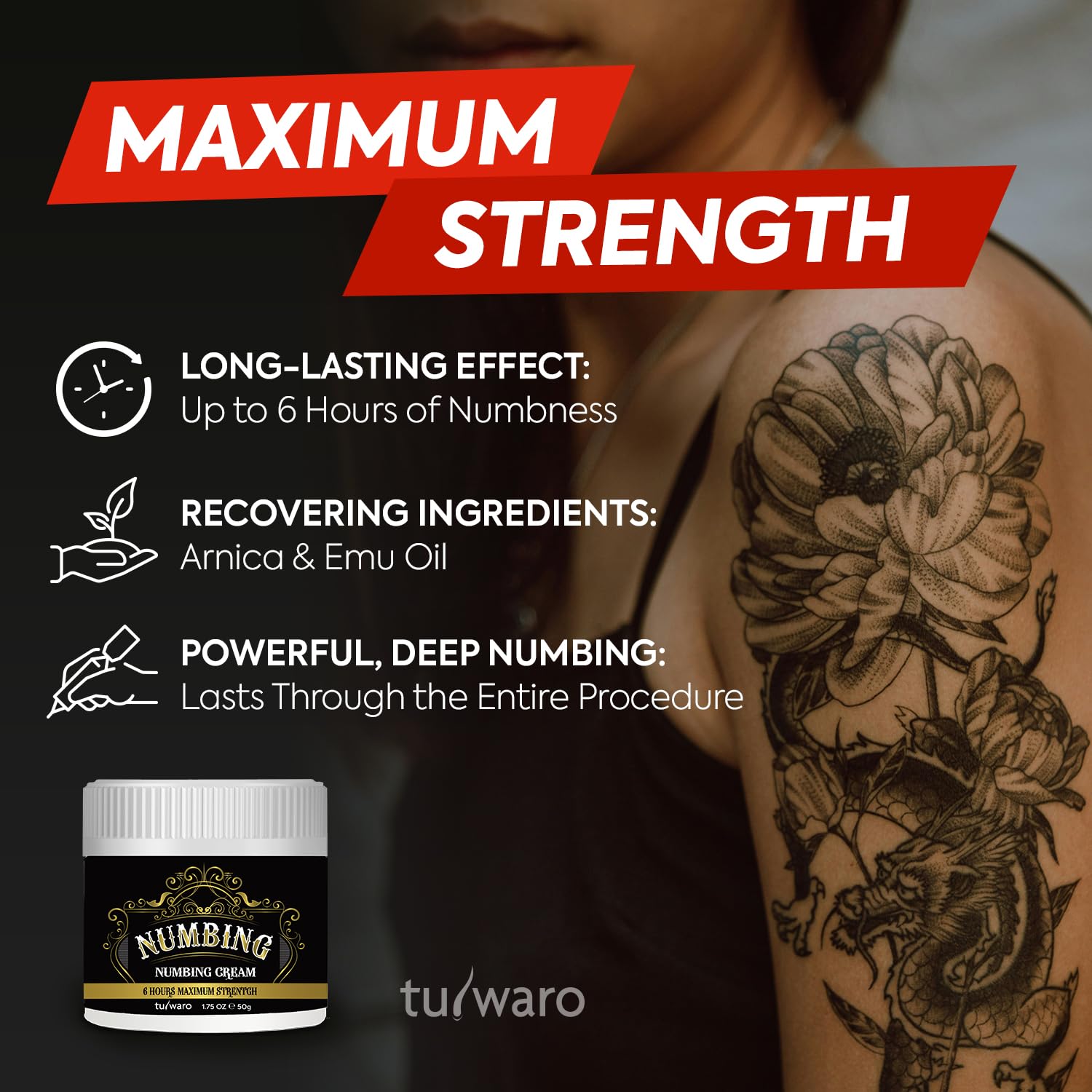 Tuiwaro Numbing Cream long-lasting relief with smooth, quick absorption