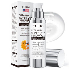 TUJHG Vitamin C Retinol Serum bottle closeup shows premium packaging and brightness possible.