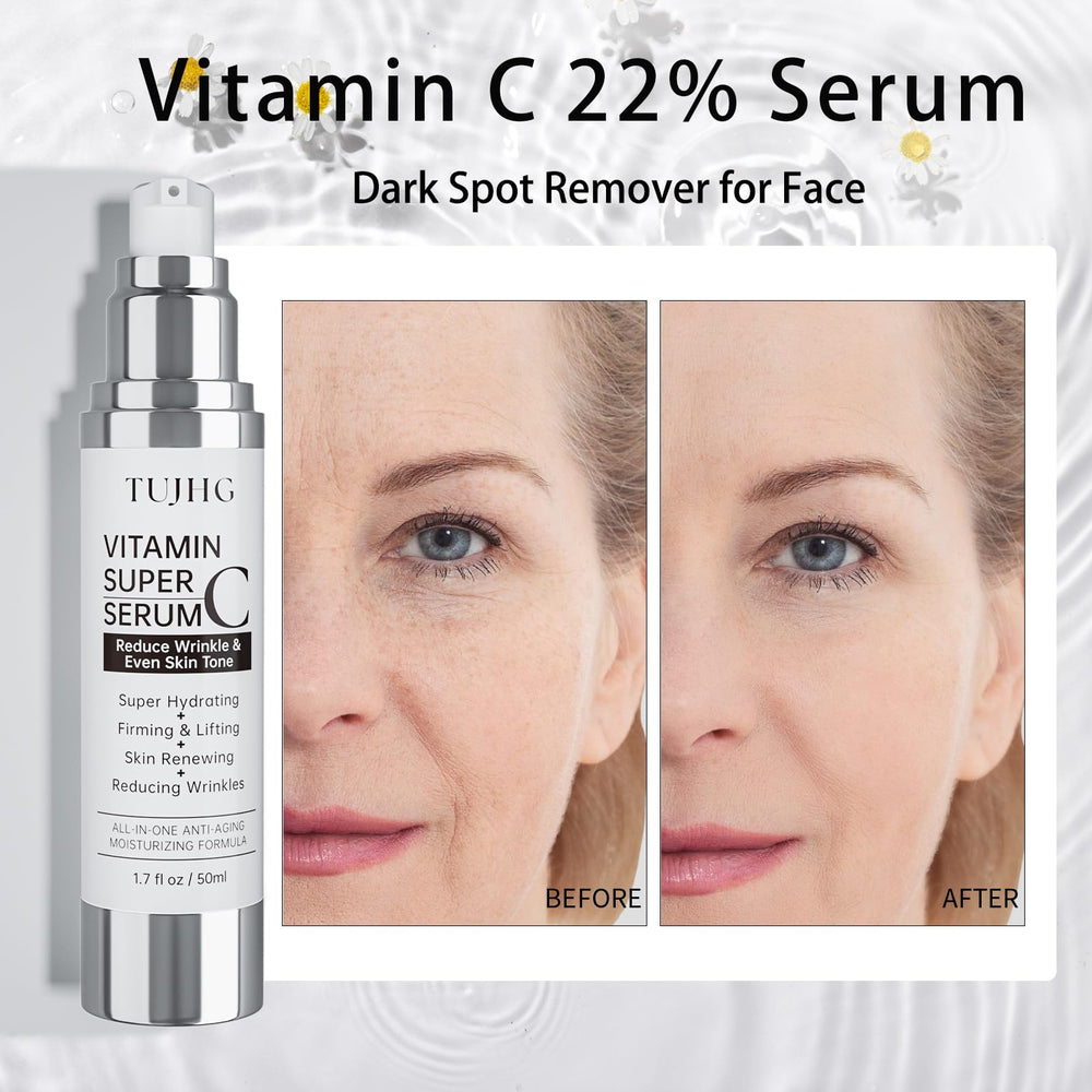 TUJHG Vitamin C Retinol Serum packaging label emphasizes key ingredients and directions.