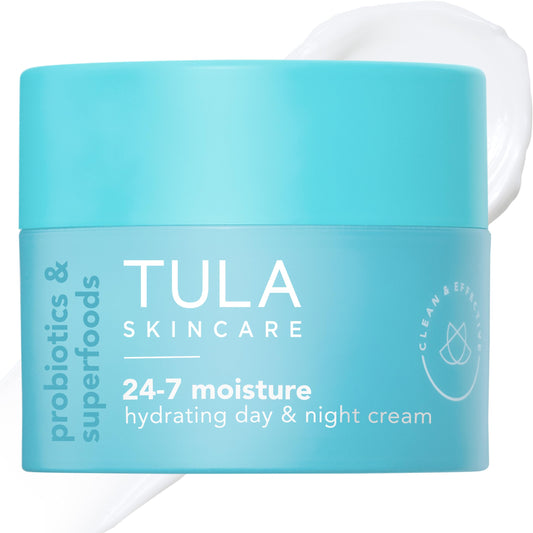 TULA 24-7 Hydrating Day & Night Cream bottle for daily hydration.