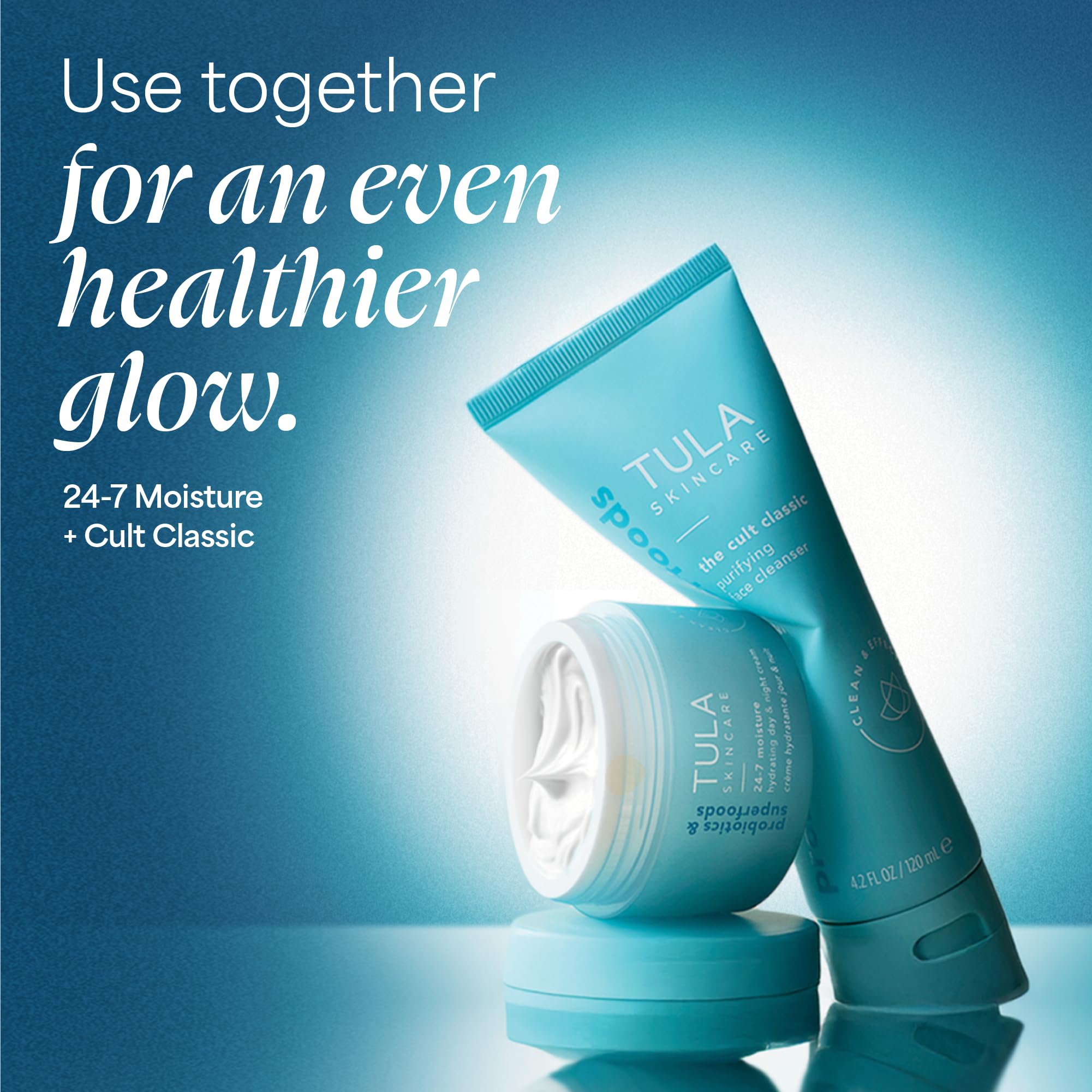 TULA application scene at night showing deep hydration for soft skin.
