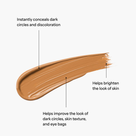 TULA concealer applicator swatch on skin shows blendable, crease-resistant texture.
