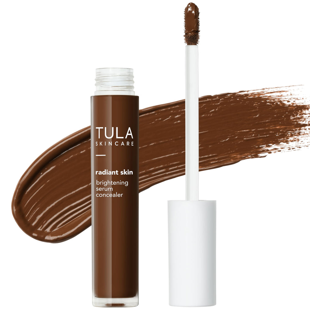 TULA Radiant Skin Brightening Serum Concealer bottle close-up showing skincare-powered coverage