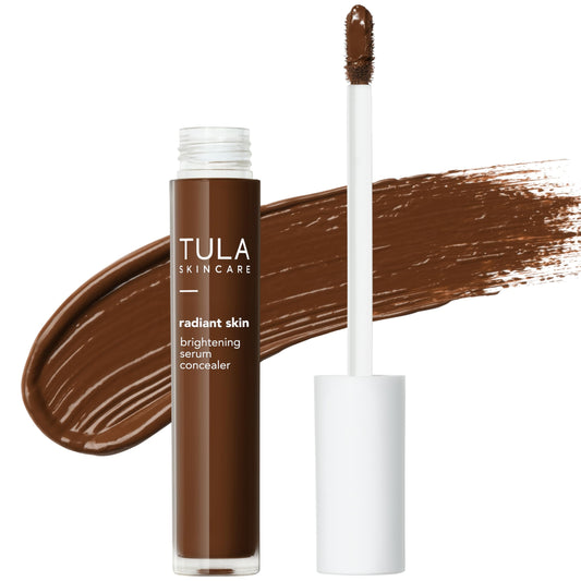 TULA Radiant Skin Brightening Serum Concealer bottle close-up showing skincare-powered coverage