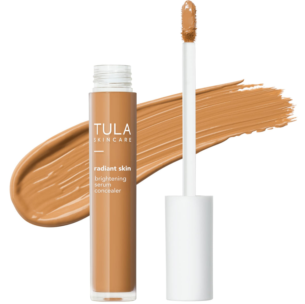 TULA Brightening Serum Concealer bottle close-up showing smooth, long-lasting coverage.