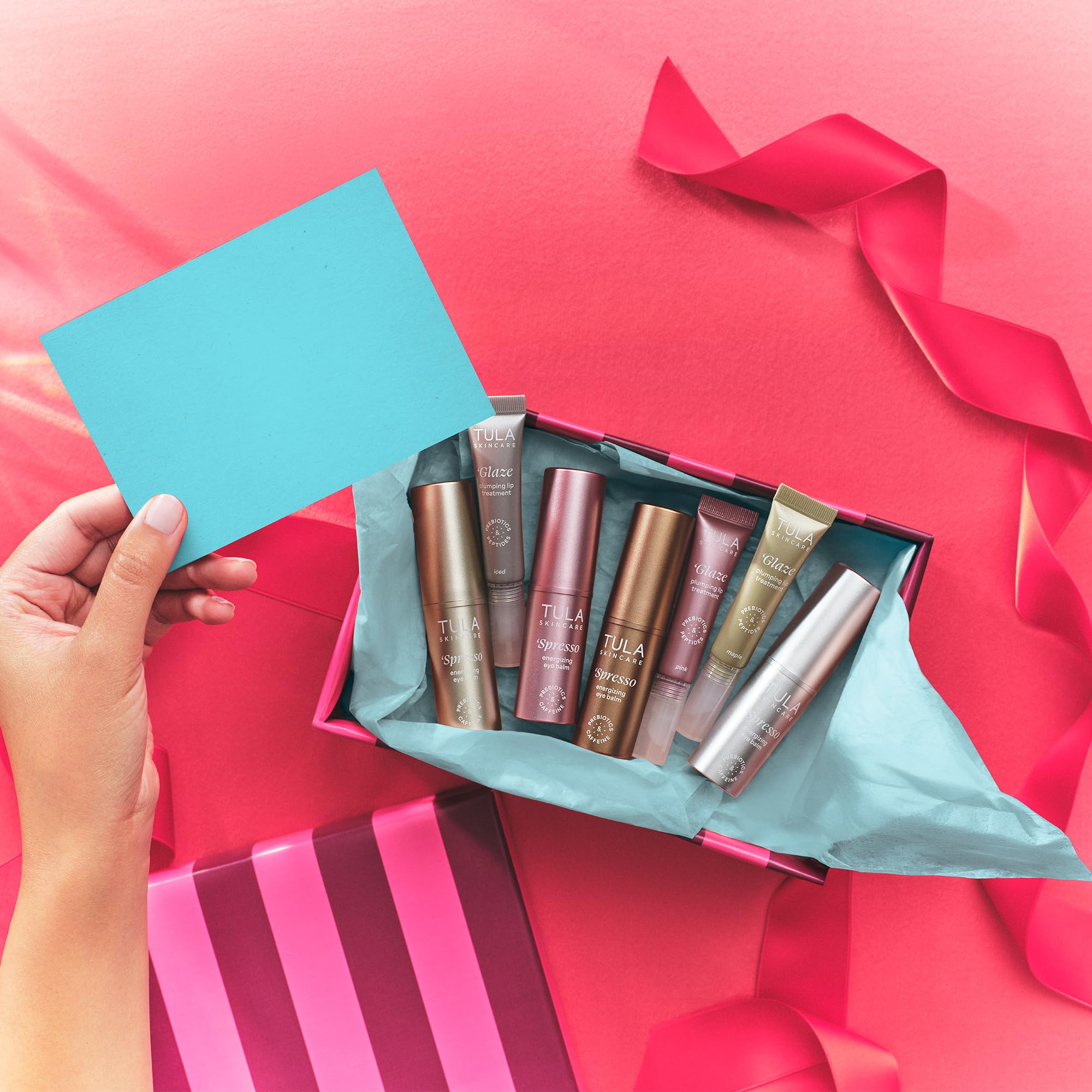 TULA Bronzy Duo gift packaging closeup showcases easy gifting with full-size products