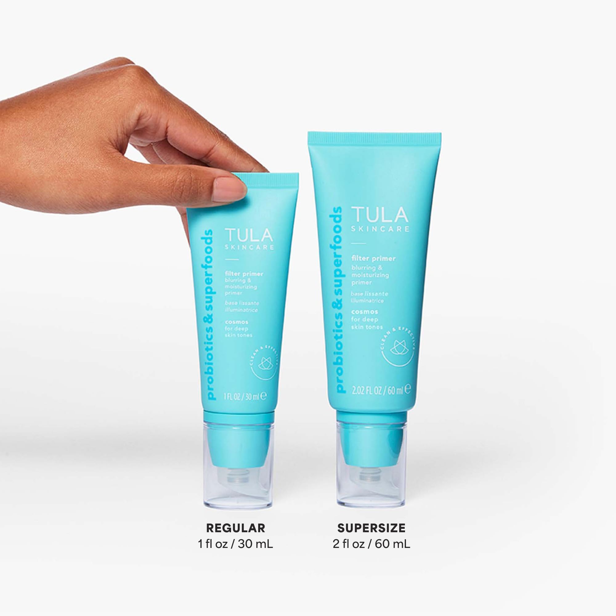 TULA Cosmos primer close-up shows glow and reflective blur on skin