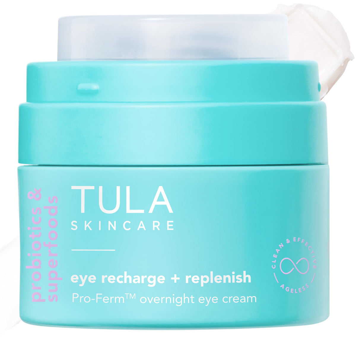 TULA Eye Recharge jar with overnight cream for deep hydration around the eyes.