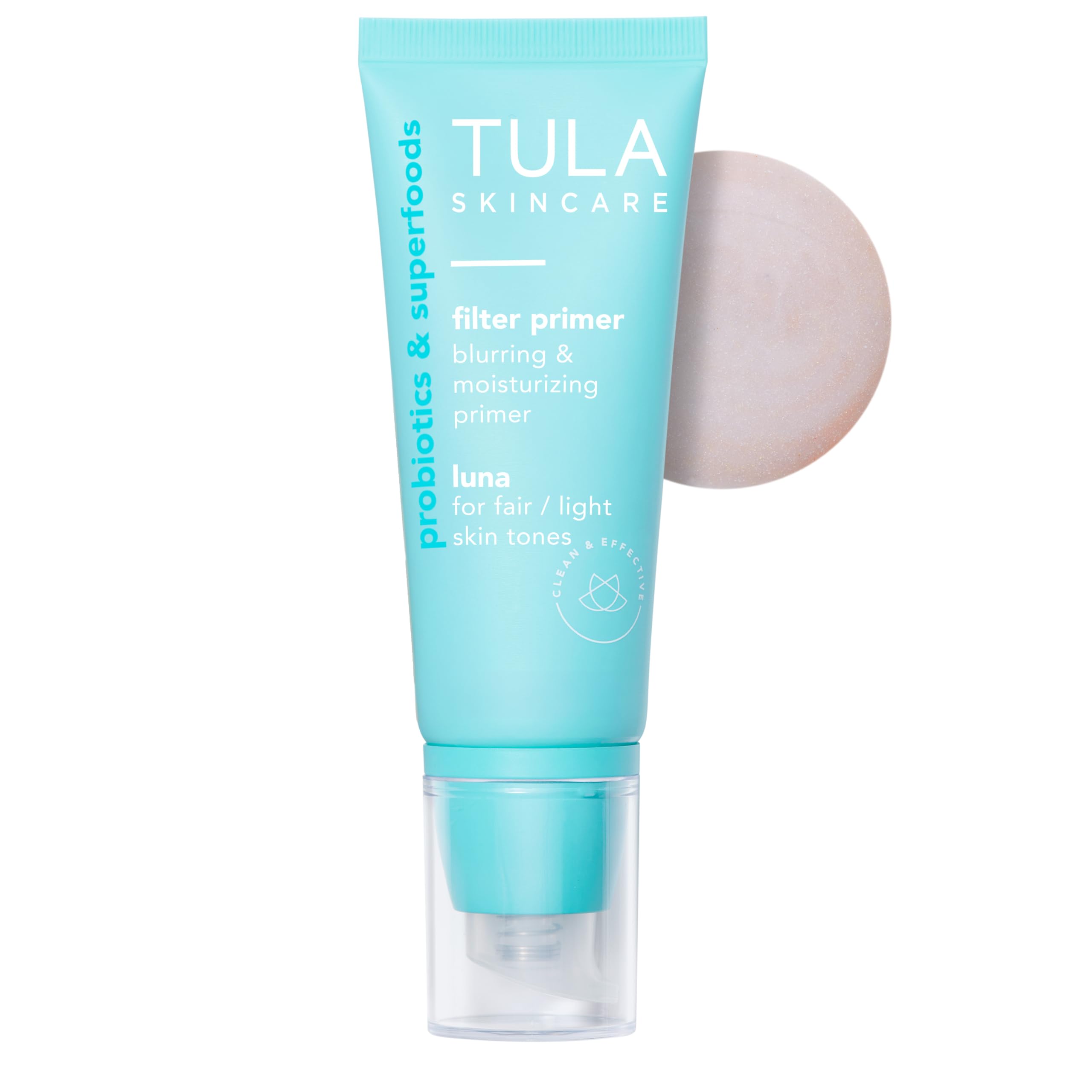 TULA face filter primer Luna bottle with smoothing finish for balanced complexion.
