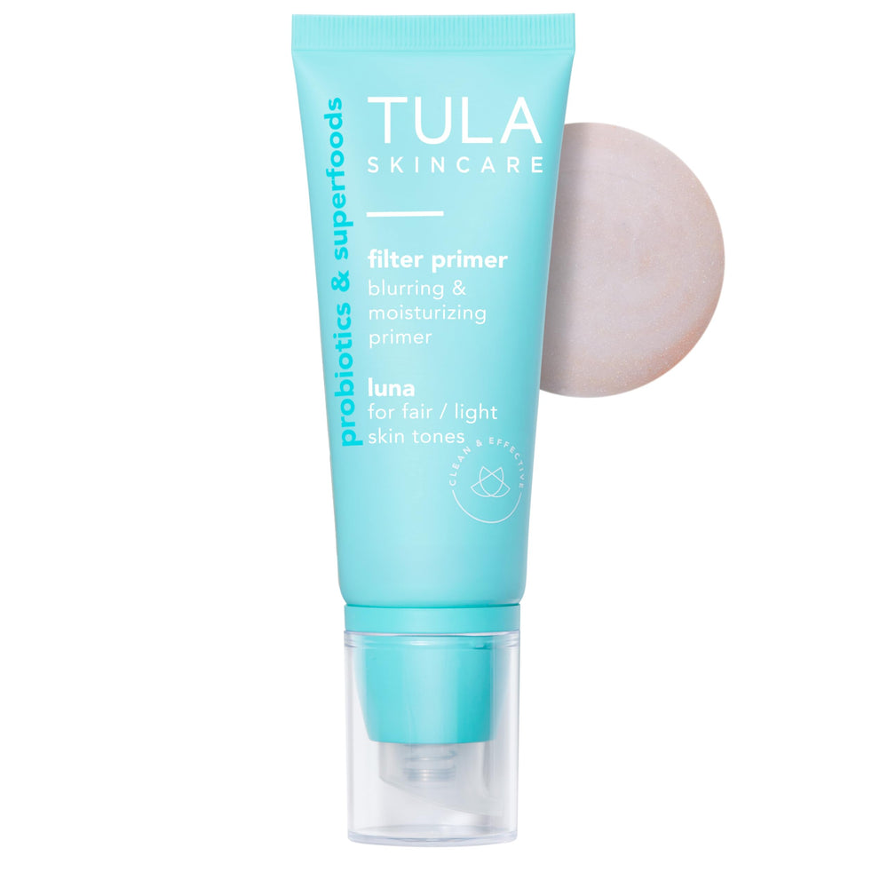 TULA face filter primer Luna bottle with smoothing finish for balanced complexion.