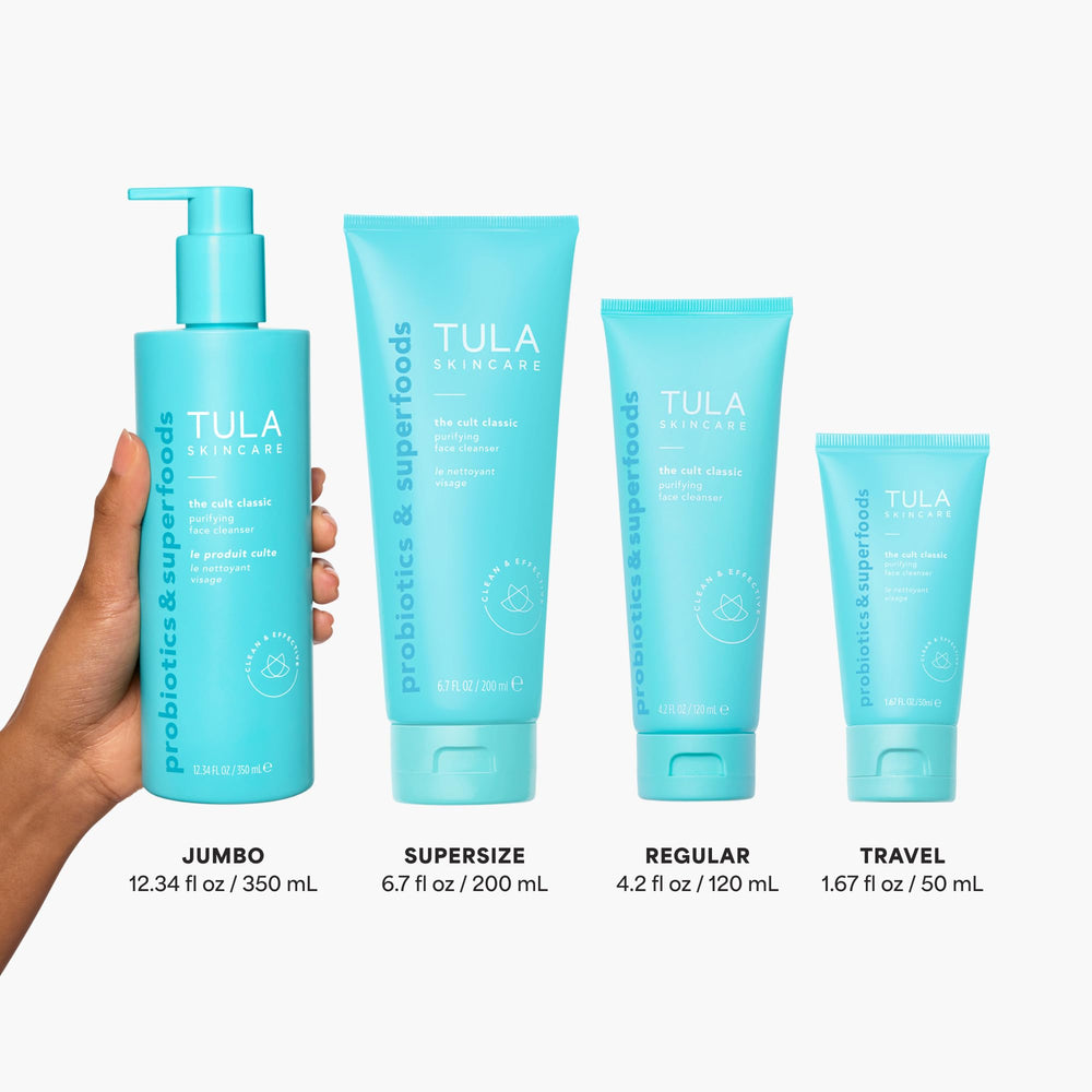 TULA Probiotic extracts close-up highlight nourishing balance for hydrated skin.