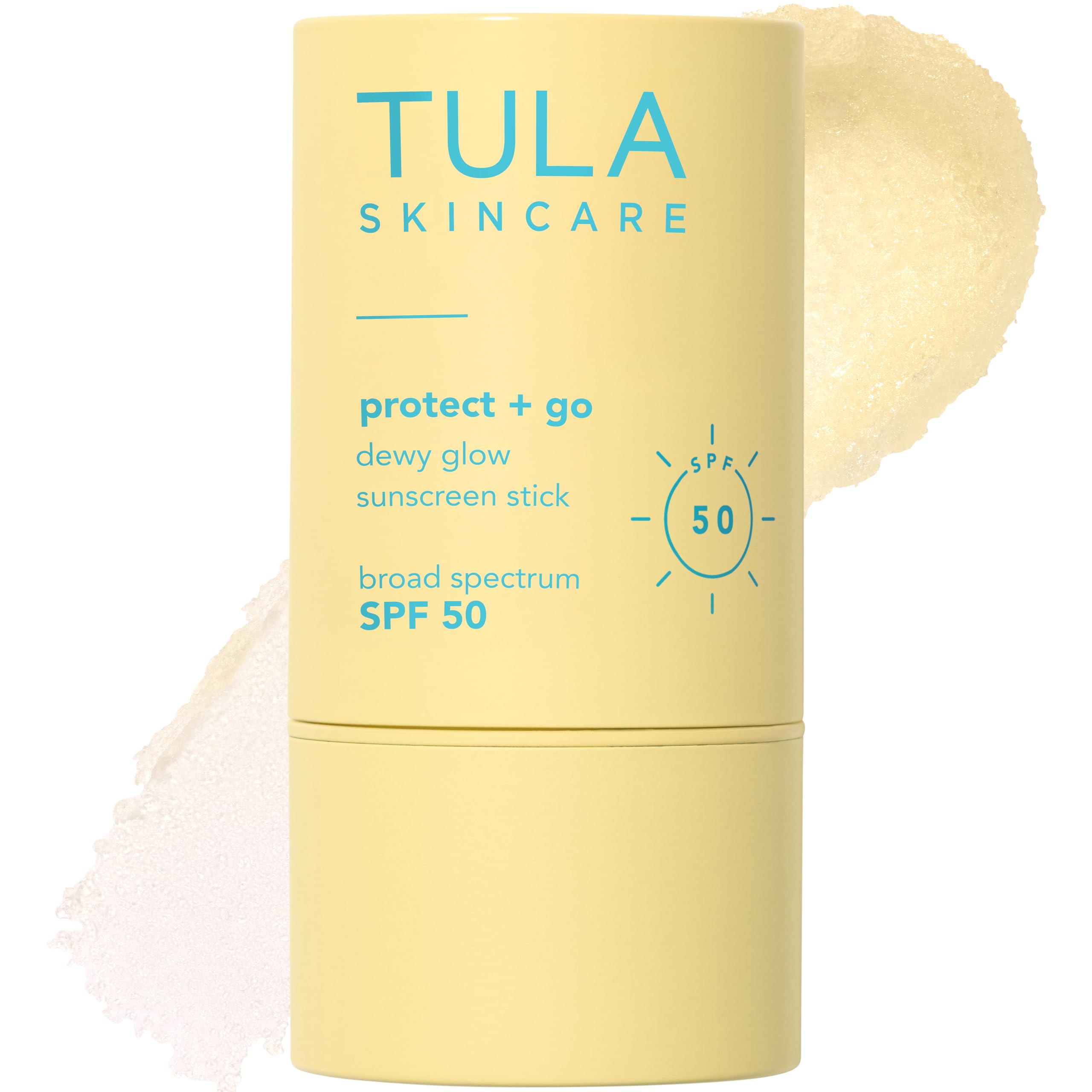 TULA Protect + Glow sunscreen stick in use for mess-free sun protection and a dewy finish.