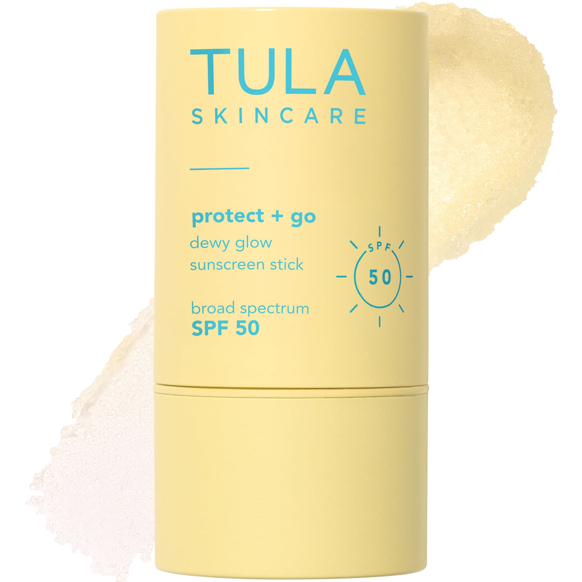 TULA Protect + Glow sunscreen stick in use for mess-free sun protection and a dewy finish.