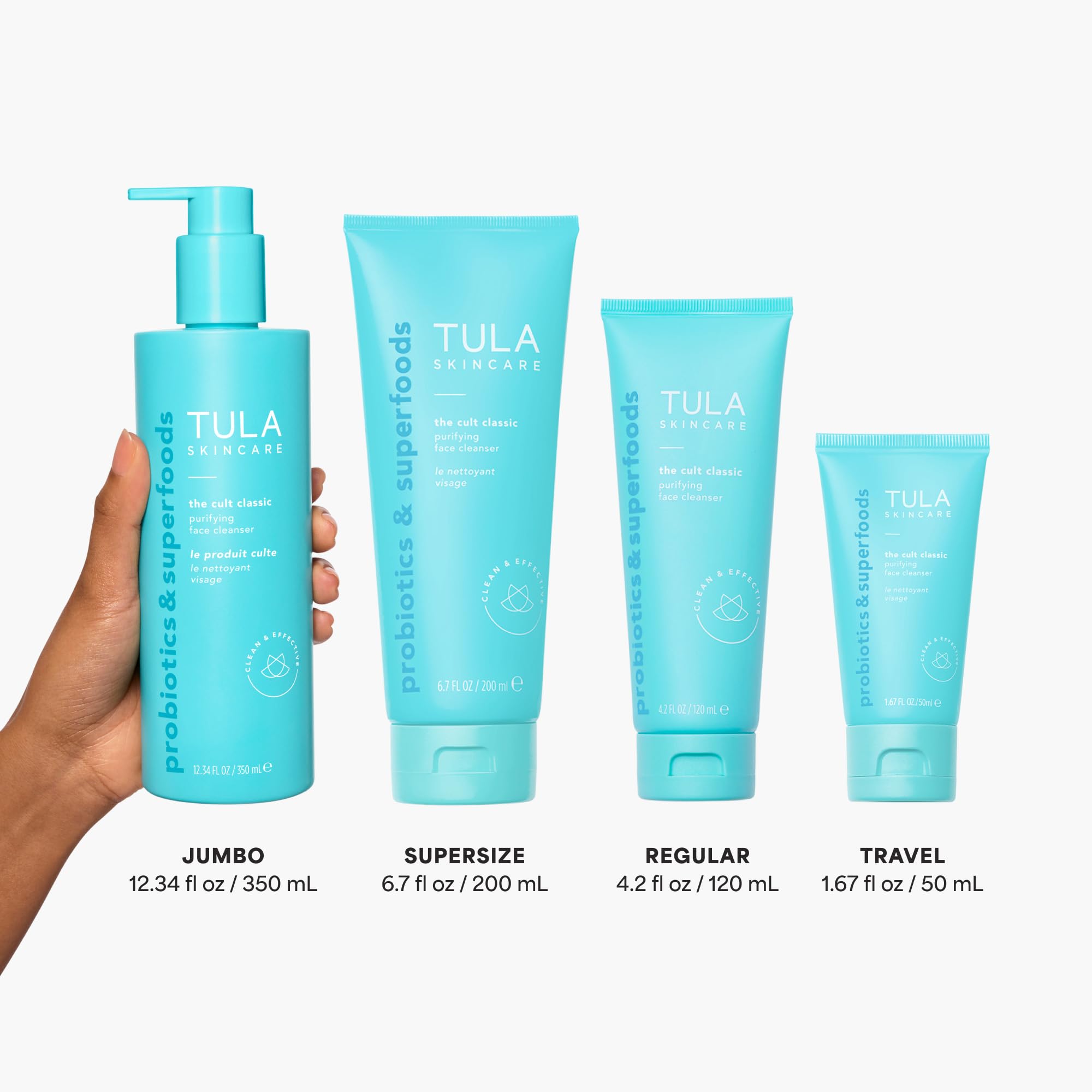 TULA Purifying Face Cleanser foaming lather on hand for deep cleansing