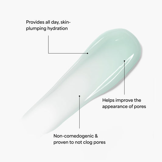 TULA moisturizer cream swirl shows lightweight gel texture.