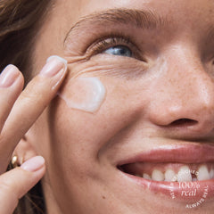 Face application demonstrates quick absorption on clean skin.