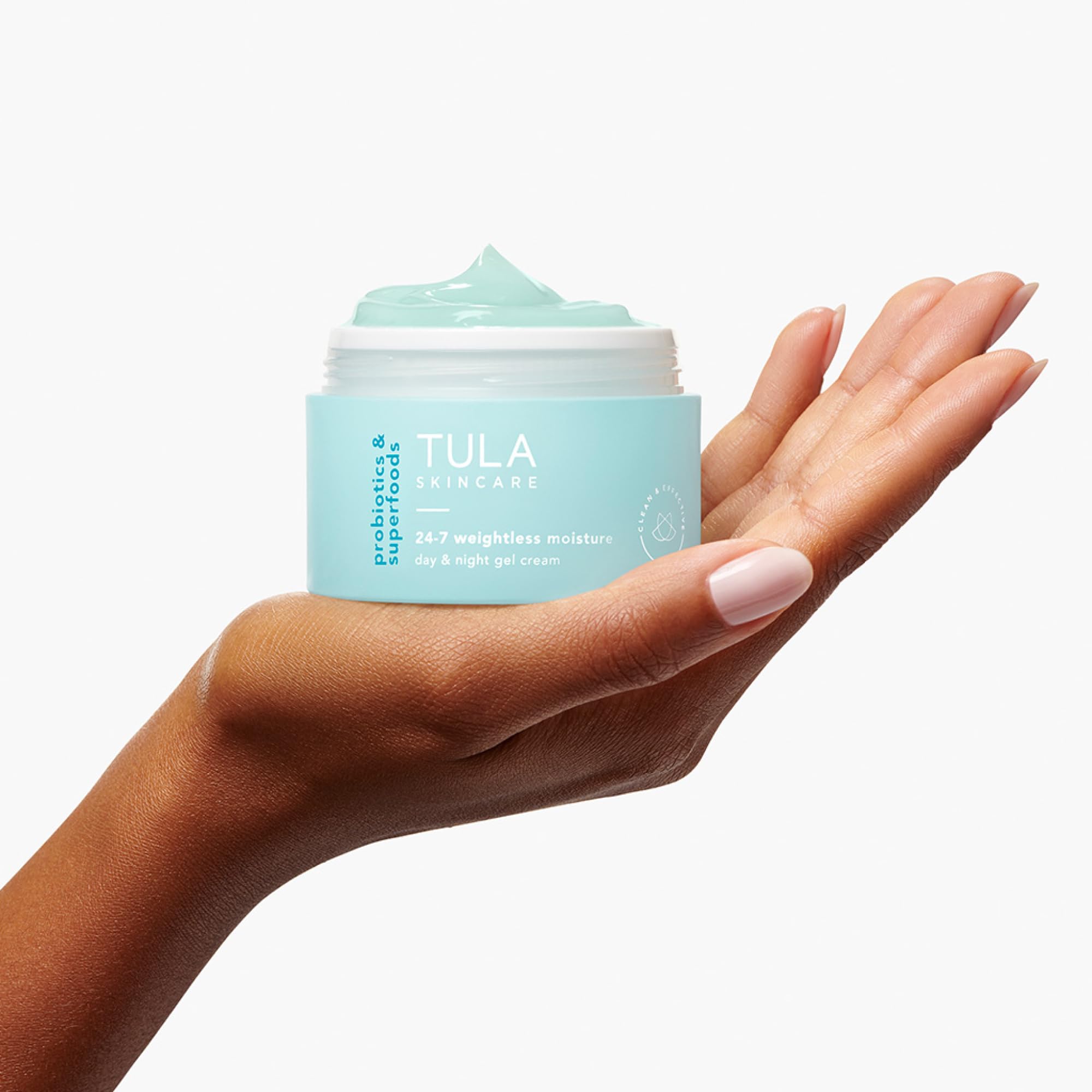 Jar on shelf highlights travel-friendly packaging.