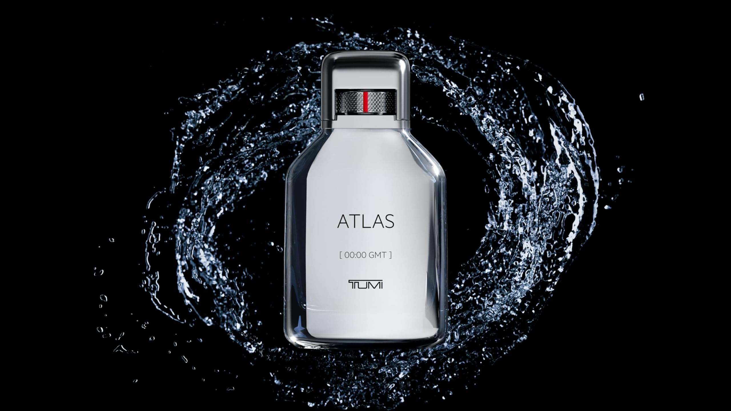 TUMI Atlas packaging display evoking travel-ready luxury.