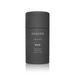 Close-up of TUMI Awaken deodorant application showing smooth glide