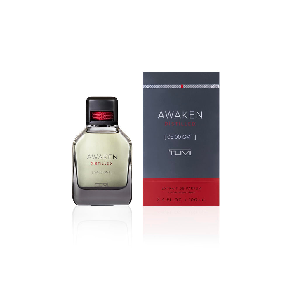 TUMI Awaken Distilled bottle front view showing a bold, long lasting scent potential