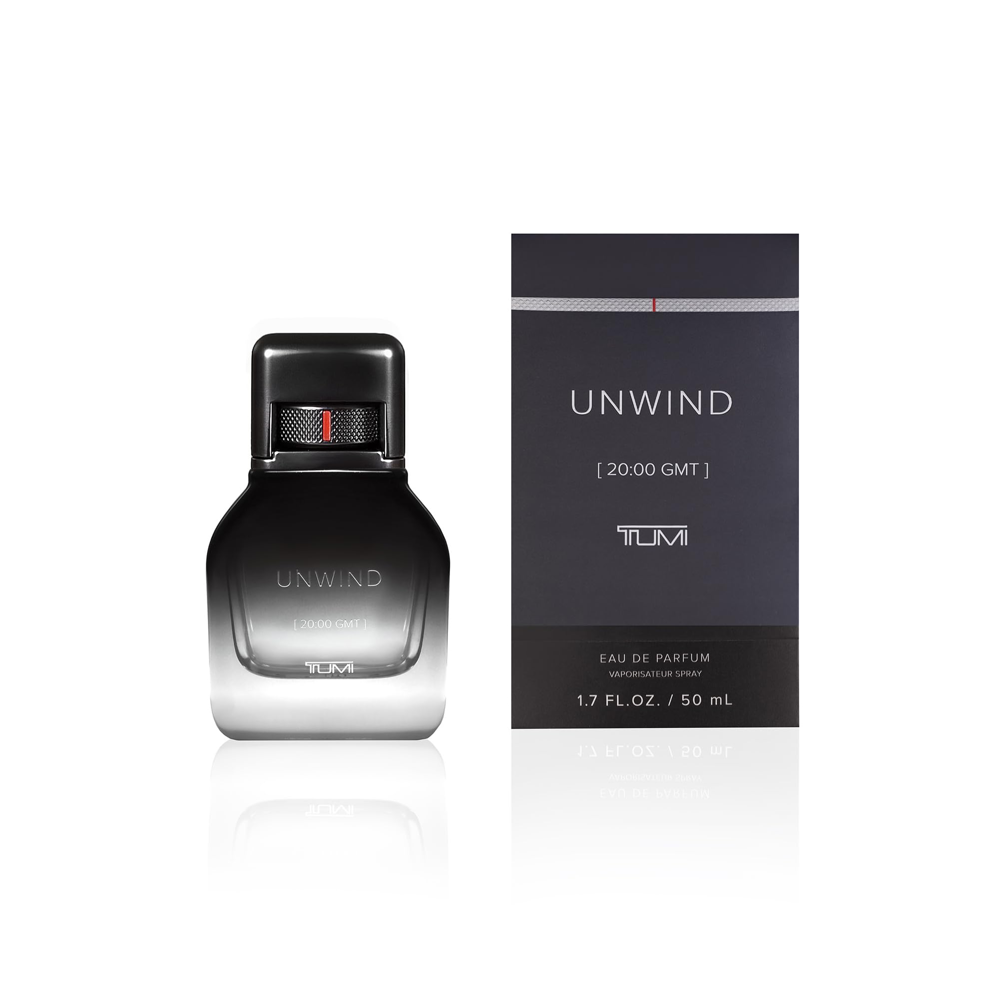 TUMI Unwind bottle front showcases premium design, ideal for daily refinement.