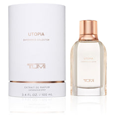 TUMI Utopia Experience Collector bottle closeup highlighting floral gourmand notes for everyday elegance.