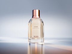 TUMI Utopia Experience Collector perfume on display conveys elegant scent profile and versatility.